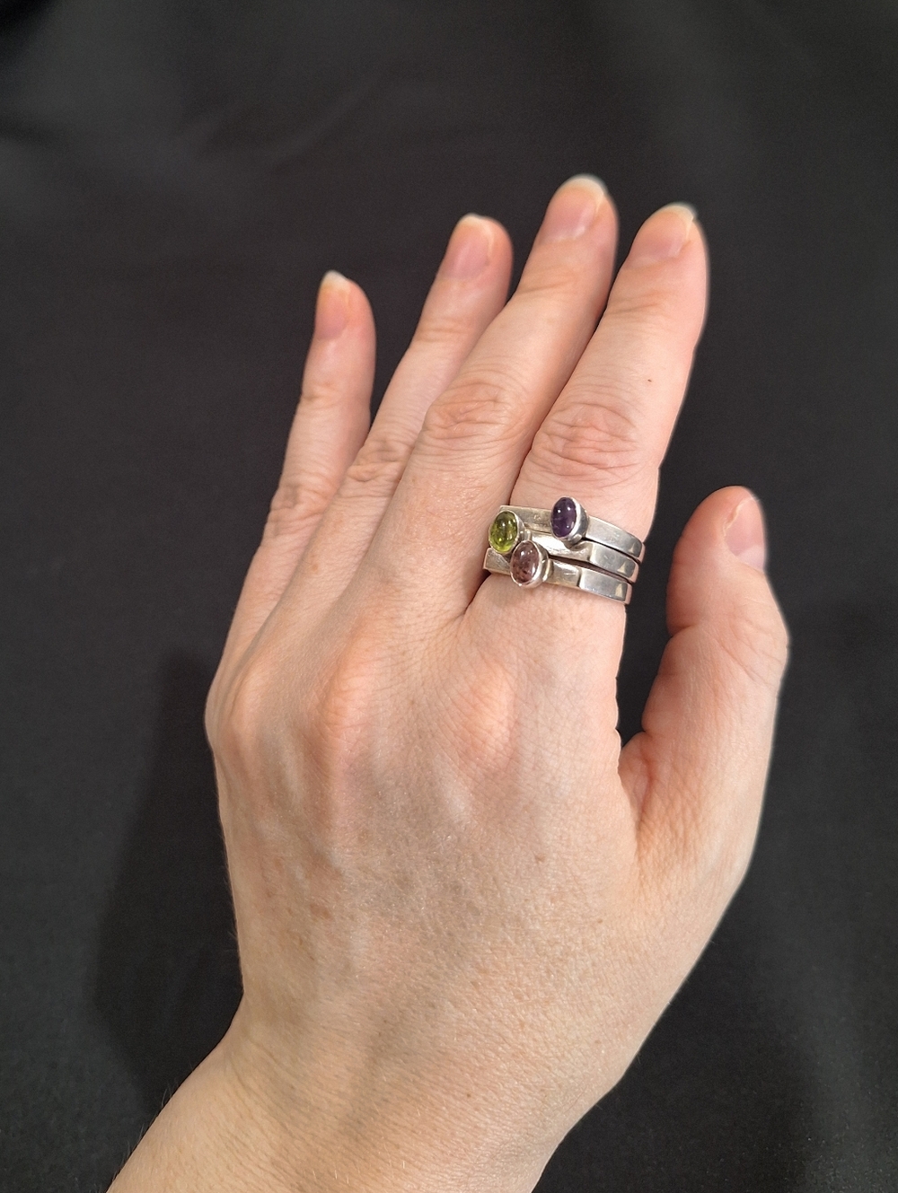 3 Vintage Sterling Multi-Gemstone Stack Ring (Size 8.75) - Picture 2 of 10